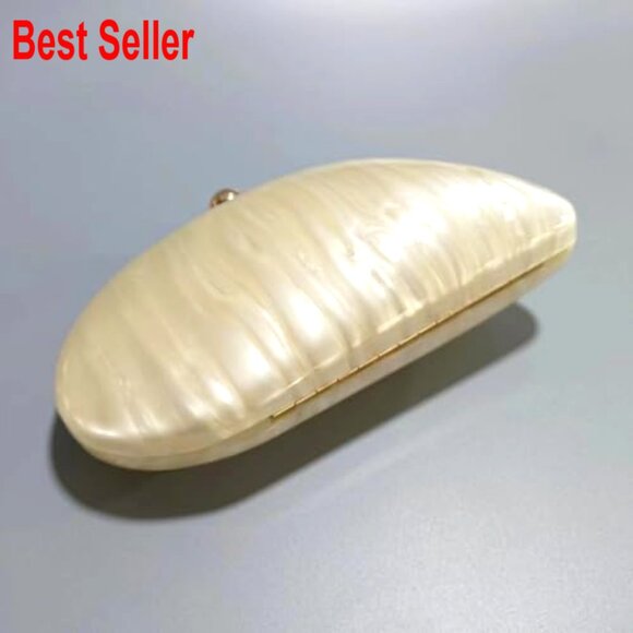 Acrylic Shell Shaped Clutch Evening Bag with Detachable Chain